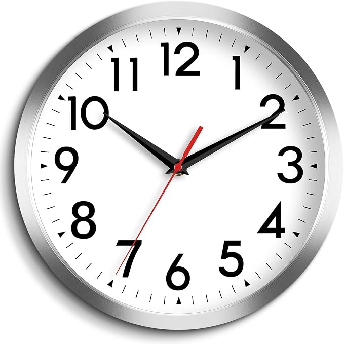 DAXSMY 14 Inch Wall Clock Large Battery Operated Big Silent Non Ticking Analog Decorative for Living Room Office Kitchen Outdoor Classroom Bedroom Bathroom School Home(Silver)