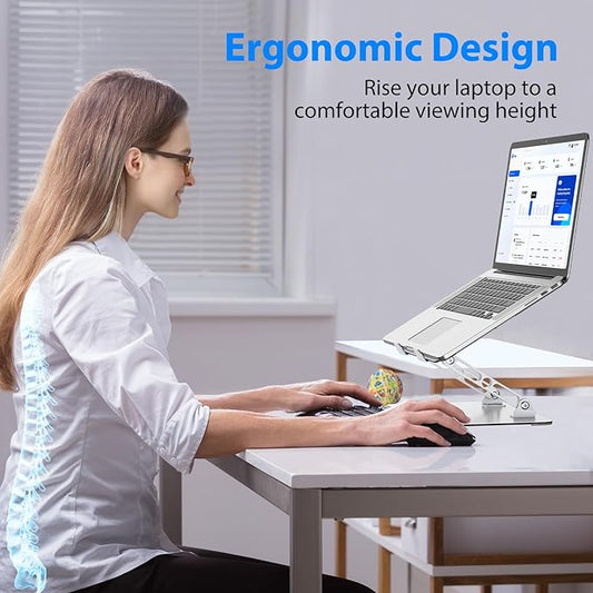 Laptop Stand for Desk, Adjustable Laptop Riser, Metal Foldable Computer Stand Holder Portable Notebook Mount, Ventilated Cooling Printer Stand Compatible with 10-15.6” Laptops