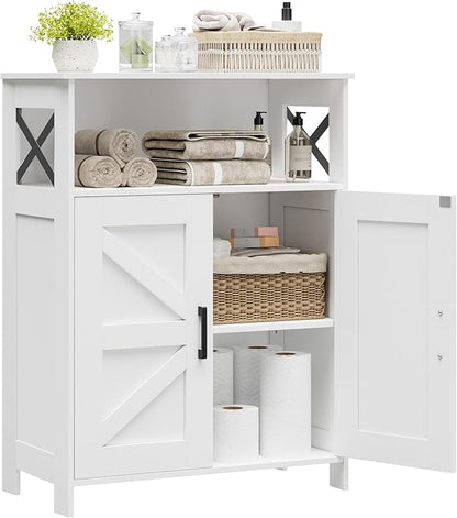 Homhedy Farmhouse Bathroom Storage Cabinet with 2 Doors, Toilet Paper Cabinet with Adjustable Shelf, Small Bathroom Cabinet for Kitchen/Laundry/Living Room, 11.8 x 23.6 x 31.5 Inches, White