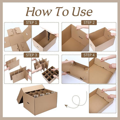 4 Pack Wine Glass Moving Boxes Kitchen Moving Boxes with Handle Kitchen Kit with Lid for Dish Glassware (Brown,20 x 15 x 12 Inches)