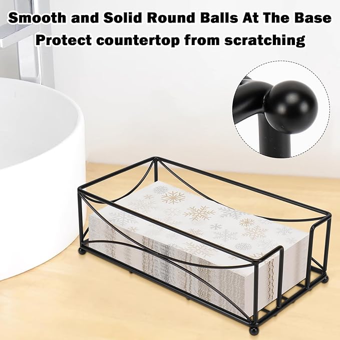 Livabber Guest Napkin Holder, Metal Bathroom Paper Hand Towel Storage Modern Napkin Tray Caddy for Countertop, Table Kitchen, Dinning Room (Black, Metal Base)