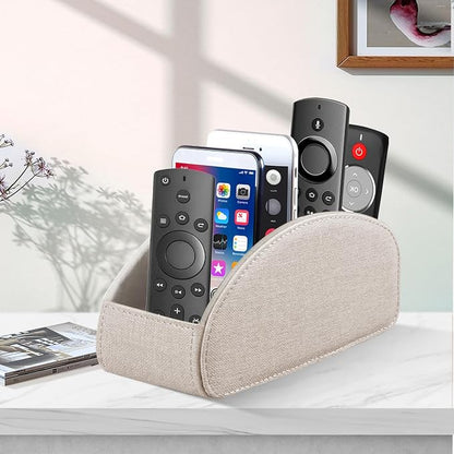 Remote Control Holder PU Leather TV Remote Caddy for Table 5 Compartments Nightstand Organizer for Bedroom Accessories/Bedside Remotes/Media Controllers/Office Supplies Decorations for Living Room