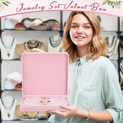Yinkin 6 Pcs Velvet Jewelry Set Box Jewelry Display Case Earring Ring Bracelet Necklace Gift Box Pearl Necklace Storage Case for Mother's Day Wedding Travel Anniversary(Pink)