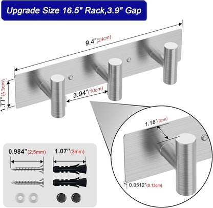 Bntuk Coat Rack Wall Mount - 3 Coat Hooks, Towel Racks for Bathroom Robes Bags Keys, Hat Rack Wall Towel Hooks Organizer (Silver)