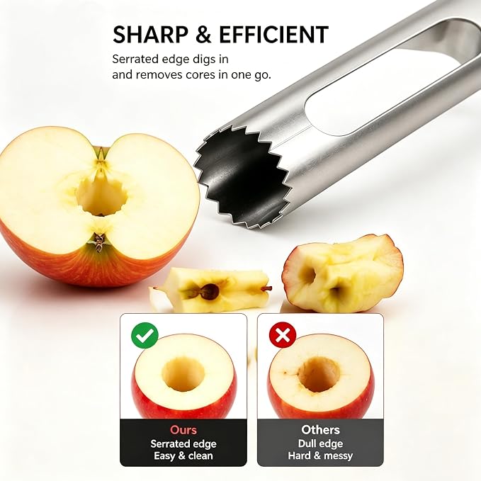Apple Corer, Apple Corer Tool, Apple Core Removal is easy to use and clean, with sharp stainless steel serrations for quick core removal.