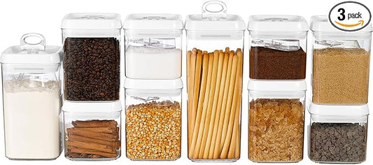 Felli Flip Tite Food Storage Container with Scoop & Lid 5" LARGE Airtight Ring Top, Acrylic Canister for Sugar Flour Baking Powder Rice Pasta, Kitchen Organizer Christmas Gift Set (10pk, Variety)