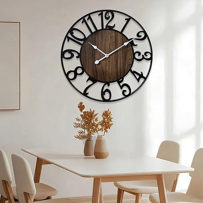 24 Inch Large Wall Clock for Living Room Bedroom Kitchen Mantel Decor, Silent Battery Operated Decorative Non Ticking Metal Round Modern Farmhouse Arabic Numerals Big Clock Wall Decor