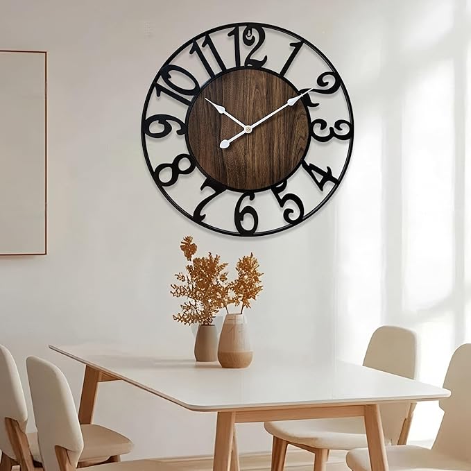 Secbeok 30 Inch Large Wall Clock for Living Room Bedroom Kitchen Mantel Decor, Battery Operated Decorative Quiet Ticking Metal Round Modern Farmhouse Arabic Numerals Big Clock Wall Decor