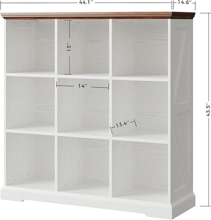 IRONCK Wooden 9 Cube Storage Organizer, Cube Shelf Organizer with Storage, Farmhouse Short Bookshelf for Bedroom, Living Room and Home Office, White