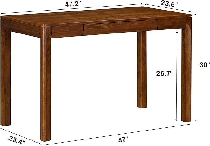 NTC Flow Modern Wooden Rectangle Desk Table with Hidden Drawer – Waterproof & Heat Resistant, Dark Walnut