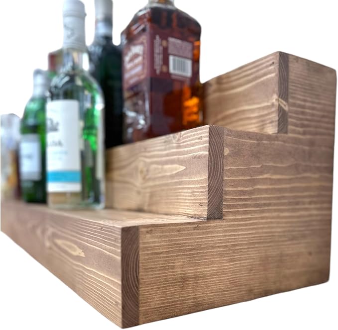 Handmade Tiered Display Shelving - Three Tier Bar Display - Bar Organizer - Liquor Bottle Display (18" without Back, Special Walnut)