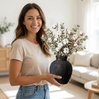 NEBRYX Ceramic Vase, 6 inch Minimalist Rustic Farmhouse Terracotta Vase for Home Decor, Table, Living Room, Entryway, Shelf, Mantel Decoration (Black)