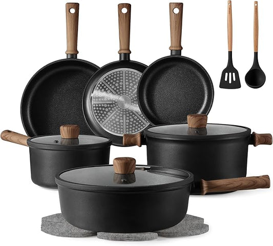 CAROTE Nonstick Pots and Pans, Induction Titanium Cookware Set 16pcs Kitchen Cooking Sets, Pot and Pan Non Stick w/Frying pan (PFOS, PFOA Free)