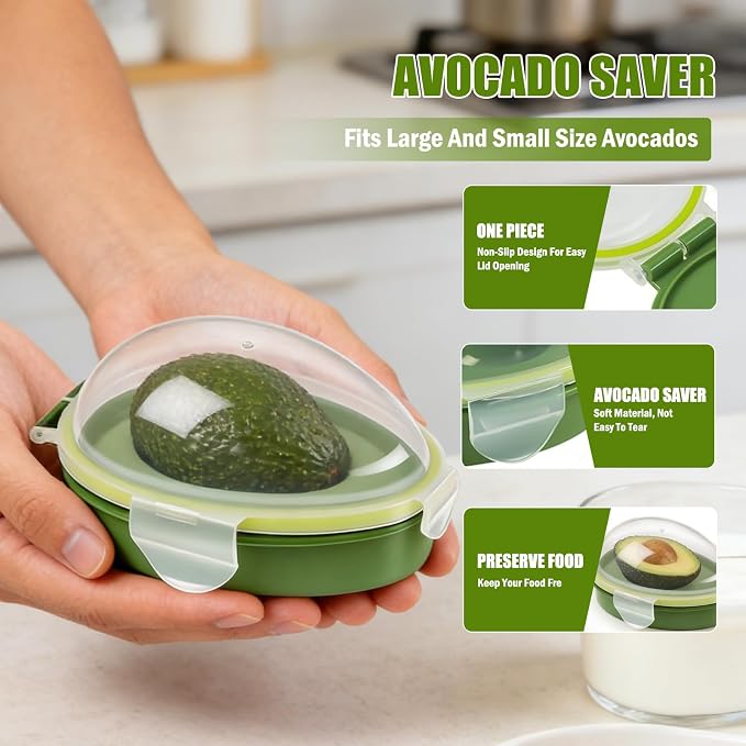 Avocado 3 Piece Set, Includes Avocado Slicer, Cutter and Airtight Storage Container, Dishwasher Safe Tool for Slicing, Dicing and Keeping Avocados Fresh