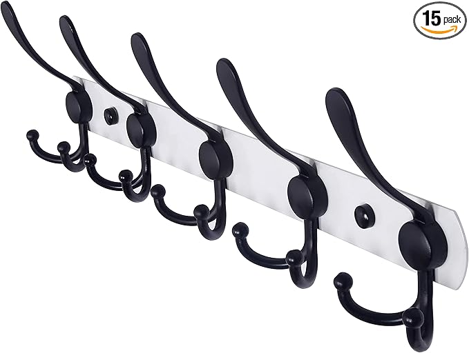 Dseap Wall Mounted Coat Rack - 5 Tri Hooks, Heavy Duty, Stainless Steel, Metal Coat Hook Rail for Coat Hat Towel Purse Robes Mudroom Bathroom Entryway,White & Black