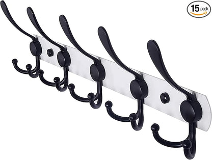 Dseap Wall Mounted Coat Rack - 5 Tri Hooks, Heavy Duty, Stainless Steel, Metal Coat Hook Rail for Coat Hat Towel Purse Robes Mudroom Bathroom Entryway,White & Black