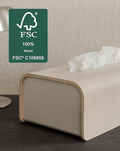 Kazai.® Tissue Box Cover 'Toke' | Real Wood Veneer, FSC® Certified | Decorative Rectangle Tissue Holder for Bathroom or Living Room | Scandinavian Design | Oak, White