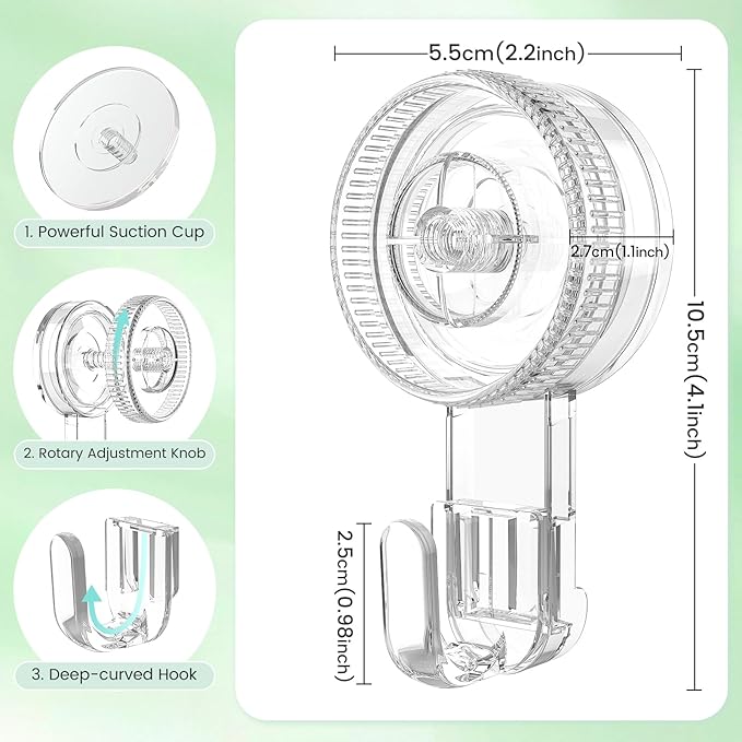 LUXEAR Suction Cup Hooks 2 Pack, Shower Hook Damage-Free Waterproof Vacuum Suction Hangers for Bathroom Kitchen, Removable Reusable Suction Holder for Towel Loofah Bathrobe Christmas Wreath Decor
