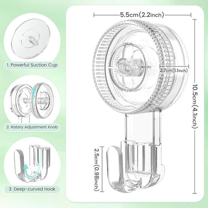 LUXEAR Suction Cup Hooks 2 Pack, Shower Hook Damage-Free Waterproof Vacuum Suction Hangers for Bathroom Kitchen, Removable Reusable Suction Holder for Towel Loofah Bathrobe Christmas Wreath Decor