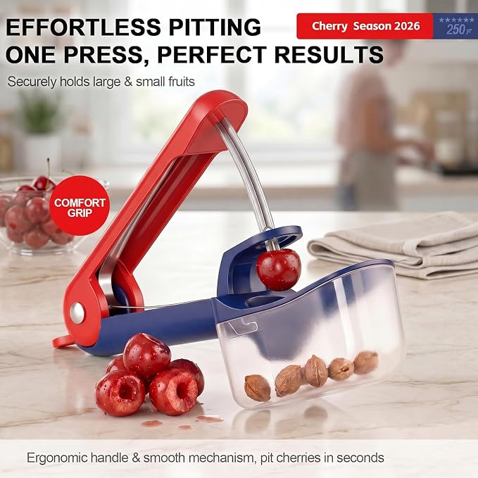 Cherry Pitter - Makmzoon Cherries Pitter Tool | Stainless Steel Rods with Hand-held Push Design, Save Time & Space for Making Cherry Jam with Lock Design