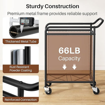 Laundry Basket with Wheels,114L Large Rolling Laundry Hamper, Heavy-Duty Laundry Cart Sturdy Metal Frame with Handle, Minimizes Bending Easy Access Clothing for Bedroom, Bathroom, Laundry Room (Black)