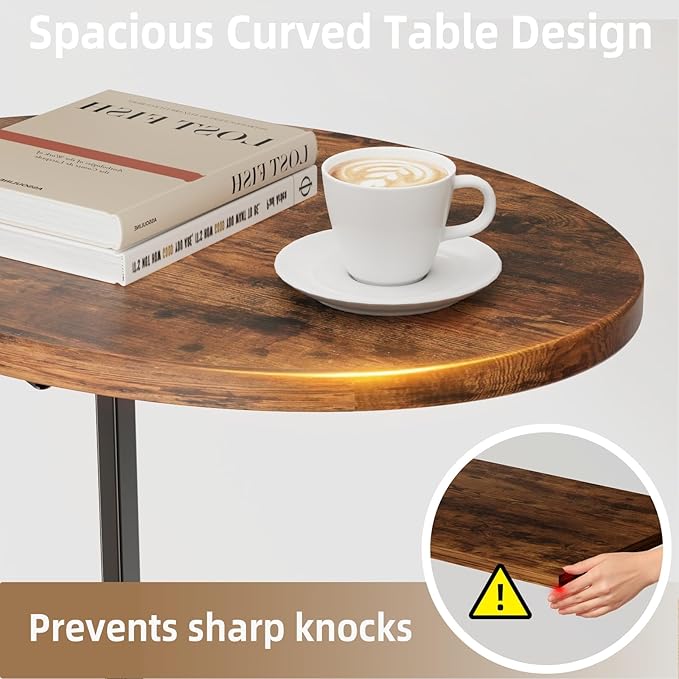 Elbourn Folding Side Table End Couch Tables,Metal Frame C-Shaped TV Stand for Sofa Living Bedroom Bedside Coffee Small Spaces(Vintage Wood Color)