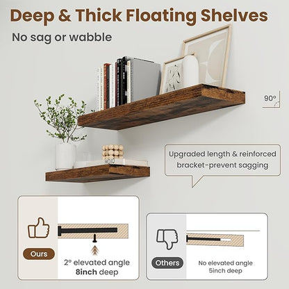 Axeman Square Floating Shelves for Wall, 8" W x 8" D x 1.4" H Rustic Wooden Wall Shelves, 4 Pack Wall Mounted Floating Shelf with Invisible Brackets for Living Room, Bathroom, Kitchen, Rustic Brown