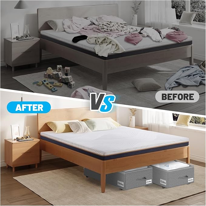 Under Bed Storage with Wheels, 4-Pack 10" Height XXL 75L Rolling Storage Bins, Quick Assembly Underbed Shoe Storage Containers with Clear Lid & Label, Dorm Under Bed Drawers for Clothes, Shoes, Grey