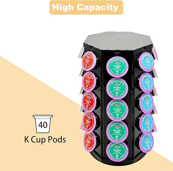 K Cup Coffee Pod Holder Storage Carousel Organizer Stand Compatible with 40 K-Cup Pods(Black-002)