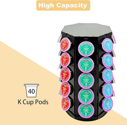K Cup Coffee Pod Holder Storage Carousel Organizer Stand Compatible with 40 K-Cup Pods(Black-002)