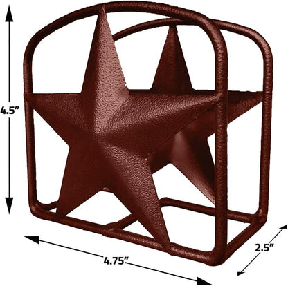 Brown Rustic Texas Star Paper Towel Holder, Napkin Holder, Salt and Pepper Shakers Holder, Country Farmhouse Iron Kitchen Counter Accessory Set Holders (Napkin Holder)