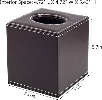 Stylish PU Leather Tissue Box Holder, Square Napkin Holder Pumping Paper Case Dispenser, Facial Tissue Holder with Magnetic Bottom for Home Office (Brown)