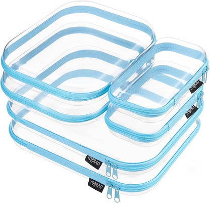 YQBRAO 6 Pack Sky Blue Clear Hard Shell Zipper Case, 1.2mm Heavy Duty Multi-Size Organizer Pouches for Home & Travel, Crush-Proof Storage Bags for Essentials, Toys & Toiletries (2L, 2M, 2S)