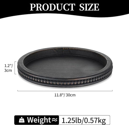 Hanobe Decorative Coffee Table Tray: Modern Farmhouse Beaded Round Tray Decor Rich Dark Brown Circle Wooden Ottoman Serving Platter for Centerpieces Kitchen Counter Bathroom