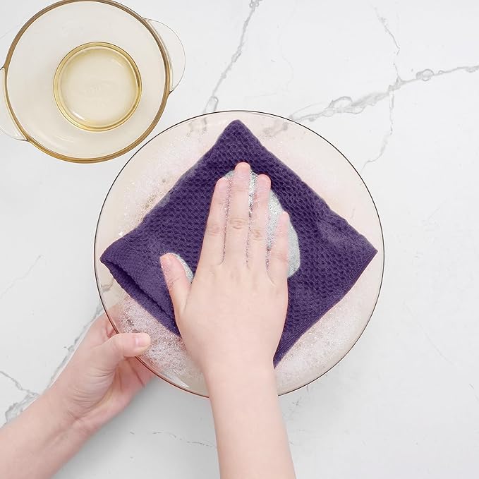 Homaxy 100% Cotton Waffle Weave Kitchen Dish Cloths, Ultra Soft Absorbent Quick Drying Dish Towels, 12 x 12 Inches, 24-Pack, Eggplant