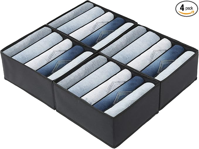 Qozary Jeans Pants Organizer for Closet, 4 Pack Drawer Organizers for Clothing, 5 Grids Wardrobe Clothes Storage, Deep Drawer, for Shirts, Leggings
