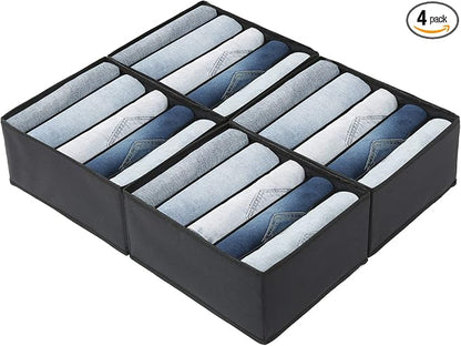 Qozary Jeans Pants Organizer for Closet, 4 Pack Drawer Organizers for Clothing, 5 Grids Wardrobe Clothes Storage, Deep Drawer, for Shirts, Leggings