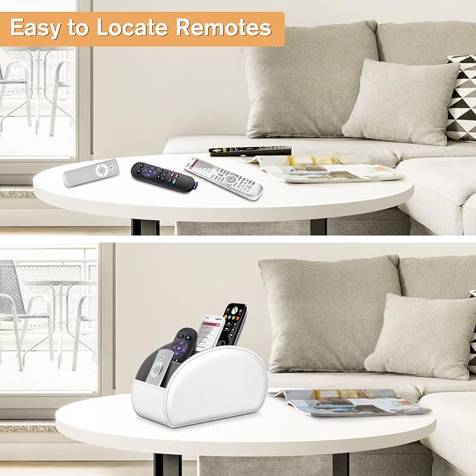 Fintie Remote Control Holder, 5 Compartments Vegan Leather TV Remoter Caddy Desktop Organizer Makeup Brush Holder Storage Fits TV Remotes, Media Controllers, Office Supplies(White)