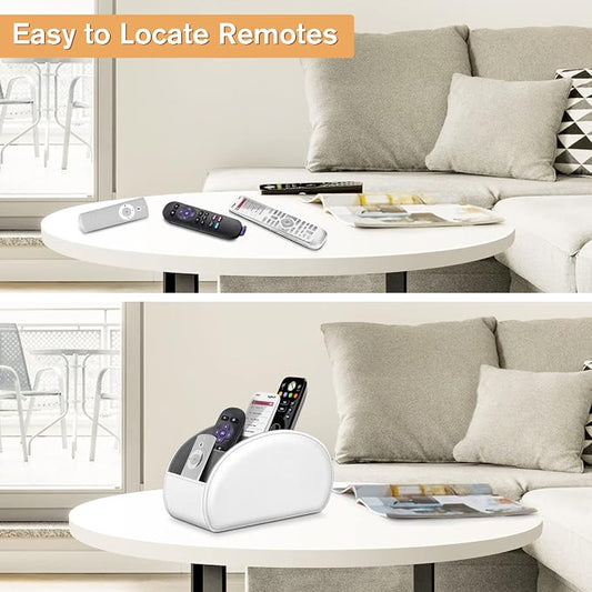 Fintie Remote Control Holder, 5 Compartments Vegan Leather TV Remoter Caddy Desktop Organizer Makeup Brush Holder Storage Fits TV Remotes, Media Controllers, Office Supplies(White)