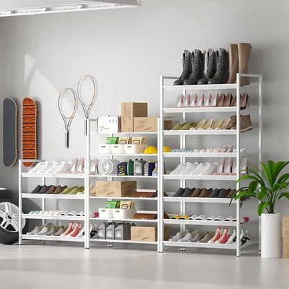 4 Tier Metal Shoe Organizer, Stackable Shoe Stand for Closet, with Adjustable Flat, Holds up to 20 Pairs, Sturdy Shoe Rack for Entryway Bedroom, White
