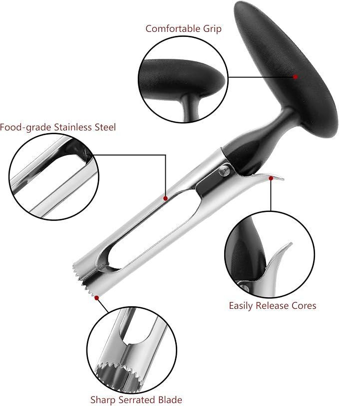 Apple Corer, Comfortable Handle and Sharp Serrated Blade Apple Core Remover, Sturdy and Easy to Use for Apple and Pear Core, Dishwasher Safe - Black