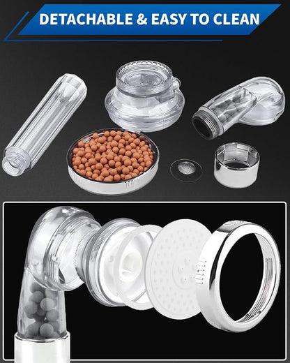 Filtered Shower Head for Hard Water, High Pressure 3 Modes Shower Heads with Handheld Spray, Water Softener Showerhead Set with Mineral Beads to Remove Chlorine & Fluoride for Dry Hair & Skin