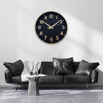 HZDHCLH Wall Clocks Battery Operated,Wall Clock Black Gold,8 inch Wall Clock Silent Non Ticking Modern 3D Numbers for Kitchen Bedroom Living Room Office Classroom Decor