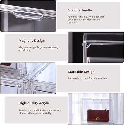 Purse Organizer for Closet, 5 Pack Clear Acrylic Display Case for Purse Handbag Storage, Stackable Purse Storage Boxes with Magnetic Door for Collectibles, Wallet, Cosmetic