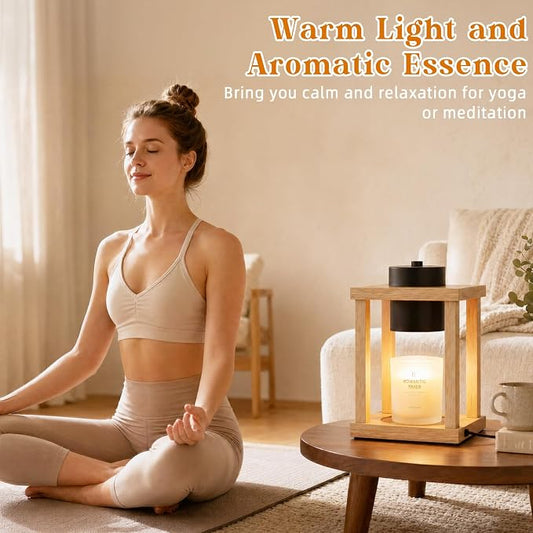 Candle Warmer Lamp Wood with Timer, Dimmable Electric Candle Lamp Warmer for Jar Candles, 2 * 35 Watt Bulb, Birthday Gifts for Women Mom, Decorative Wooden Candle Lamp for Bedroom Home Decor