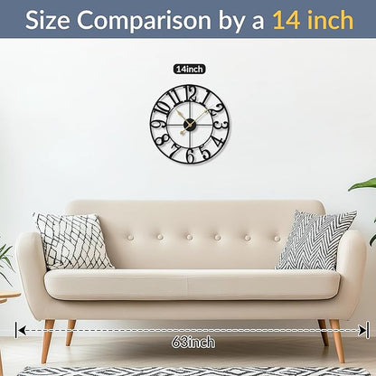 LEIKE Arabic Numeral Wall Clock 14IN Battery Operated Black, Silent Non Ticking, Wall Clocks for Living Room Decor, Small Classic for School, Office, Home, Kitchen, Bedroom