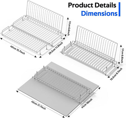 Dish Drying Rack Stainless Steel Collapsible Foldable Small Dish Rack Countertop Portable Drainer with Drying Mat for Kitchen Dorm RV Campers Travel Trailer Space Saving