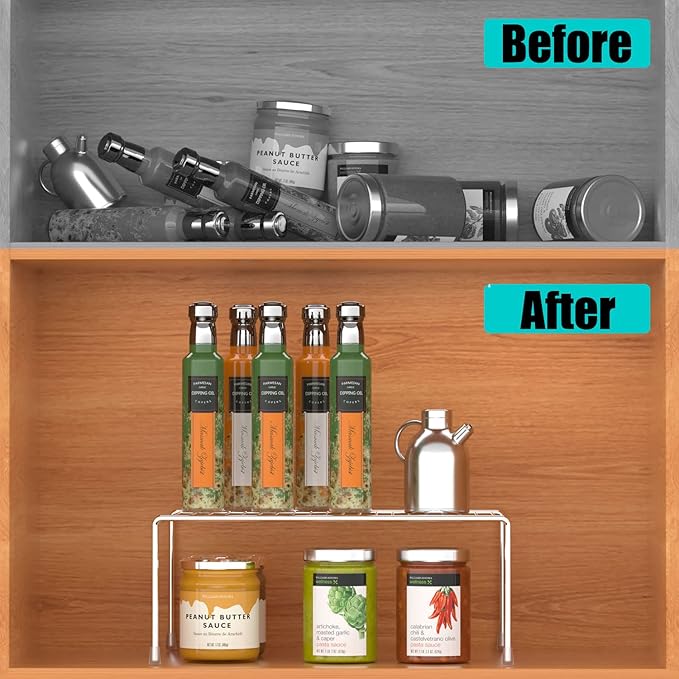 Kitchen Cabinet Shelf Organizer Set of 3, Large (15.7 x 9.4 inch) Metal Wire Pantry Storage Shelves, Dish Plate Racks for Cabinets, Freezer, Counter, Cupboard Organizers and Storage, Chrome