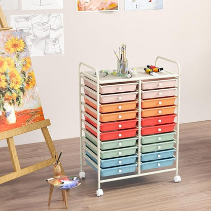 GOFLAME 20-Drawer Rolling Storage Cart, Multifunctional Art Craft Organizer Cart, Mobile Utility Storage Cart with Removable Drawers & Lockable Wheels, Craft Cart for Home Office School, Macaron Color