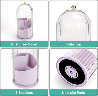 QIYVLOS Toothbrush Holders with Sliding Lid, Rotating 3 Slots Bathroom Organizer Countertop, Tooth Brush Toothpaste Holder Bathroom Counter Stand Sink Organizer for Makeup Brushes Holder (Purple)